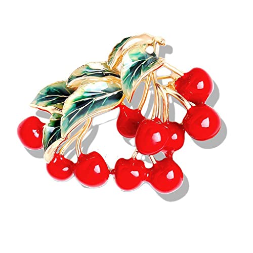 Broche cerise rouge émail et métal pour femmes