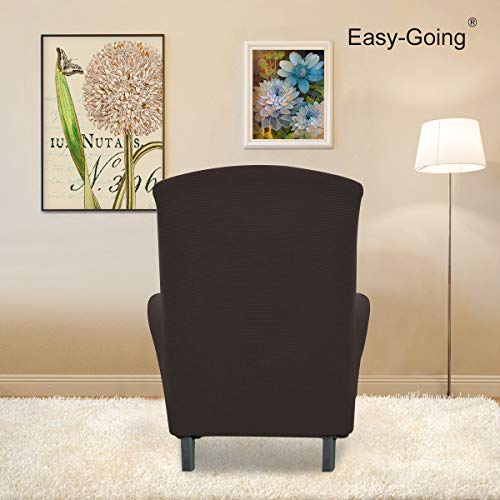 Image of Easy-Going Stretch Wingback Chair Sofa Slipcover Chocolate | 1-Piece Sofa Cover Furniture Protector Couch Soft with Bottom, Spandex Jacquard