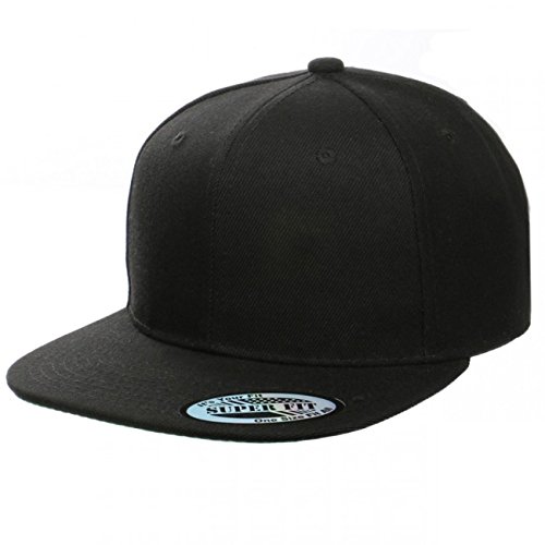 Blank Adjustable Flat Bill Plain Snapback Hats Caps (One Size, Black)