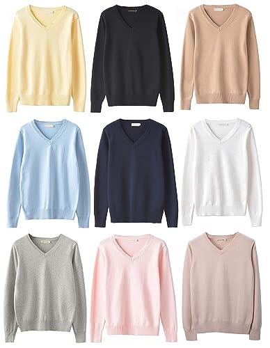 [YUJIANXIONG] ニット セーター ニットトップス スクールセーター 学生服 制服 無地 Vネック ニットセーター コットン 上着 アウター スクールカーディガン コスプレ コスチューム 男女兼用 9色選択可 (コーヒー色, XL)の商品画像（Amazon）