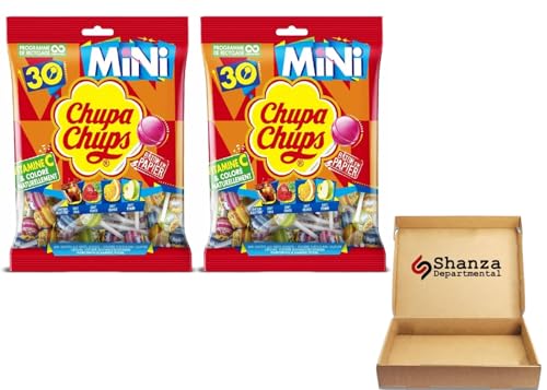 Chupa Chups Mini Lollipops Variety Pack – 30 Count Bag | Fruity Flavours with Cola, Strawberry, Orange & Apple | Party & Sharing Sweets 180g (Pack of 2)