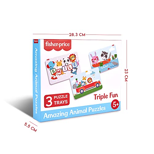 Fisher Price Amazing Animals Puzzles for Kids - 60 Pieces 3 in 1 Jigsaw Puzzle for Kids Age 5 Years & Above - Learning and Development Puzzles - Fun & Learn with Colorful Puzzles