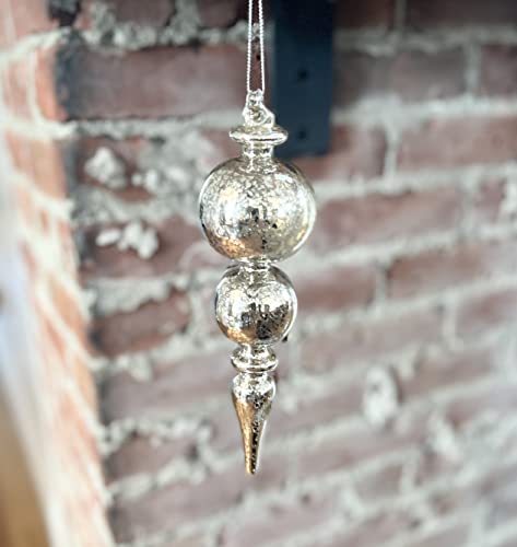 Mercury Glass Christmas Ornaments Set Of 3 Hand Blown Hand Silvered Hanging Christmas Finials For Christmas Tree Decoration Vintage Holiday Décor, 8.5 Inches In Length #TOP3