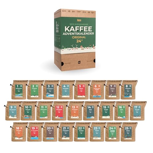 Kaffee Adventskalender 2025 für Männer & Frauen - Weihnachtskalender 2025 mit 25 Gourmet Kaffees aus Aller Welt | Gemahlener Kaffee Probierset für Erwachsene | Geschenke für Mann & Frau