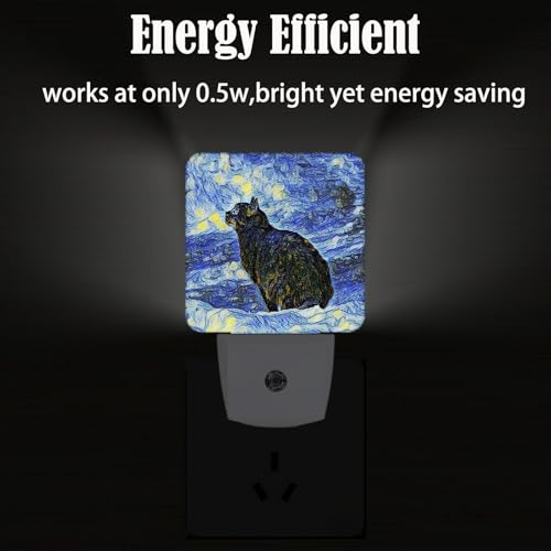 Image of Black Cat Night Light,Plug Into Wall for Boys Girls Bedroom Decorative Square Night Light Lamp 0.5w Sleep Friendly