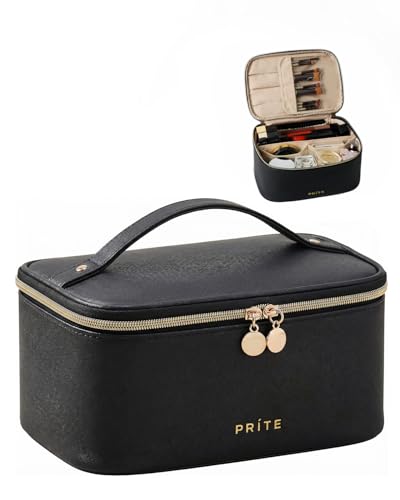 Prite Makeup Bag, Large Capacity Cosmetic Bag for Women and Girls, Waterproof PU Leather Travel...