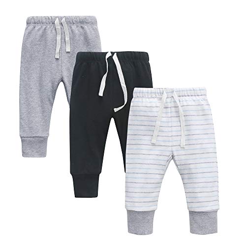 Image of O2 BABY Organic Cotton Unisex Baby Jogger Pants, 3-Pack Pull-on Bottoms, Newborn Leggings