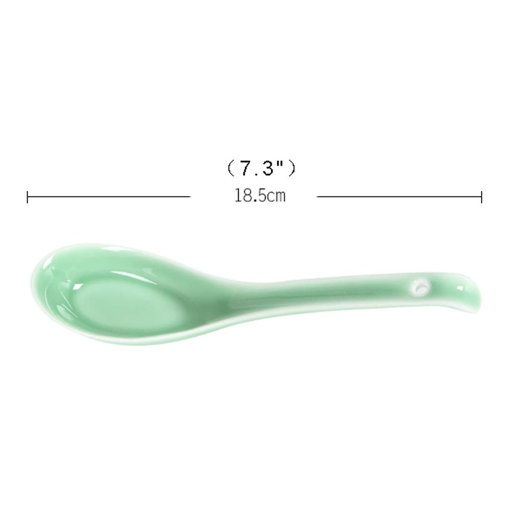 Juego de 4 cucharas de cerámica para Sopa asiática, cucharas para Aperitivos, cucharas de Fondo Plano y Mango Largo, cucharas para Servir (B)