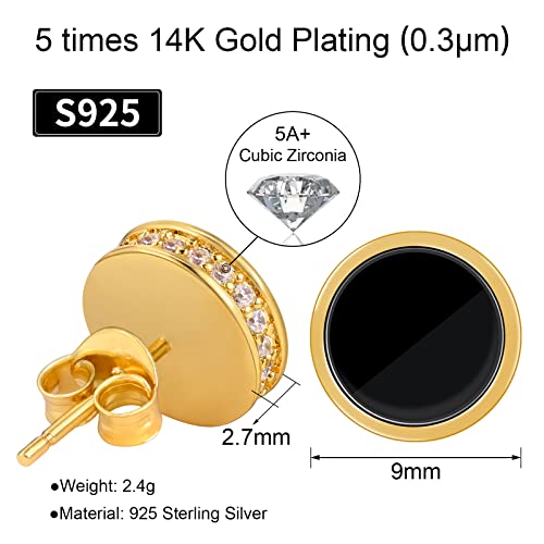 VEXXS S925 Diamond Stud Earrings for Men, 14K Real Gold Plated Iced Out Earrings Micro Pave 5A CZ Stones Men’s Studs, 925 Sterling Silver Earrings, Hypoallergenic Earrings for Men Women Hip Pop Earrings Black Earrings2