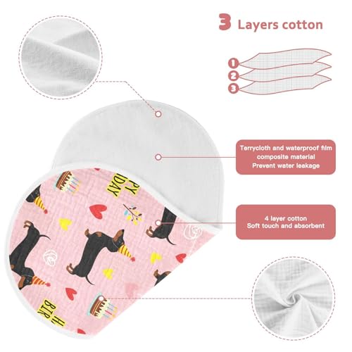 J JOYSAY Dachshund Dog Hearts Pink Baby Burp Cloths for Boys Girls Large 22''x11'' Cotton 4 Layer Burp Cloth Set for Baby Drool one sizex23
