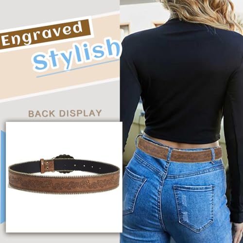 Yalice Brown Western Belt for Women Cowgirls Leather Belts for Jeans Pant Men Cowboys Country Belt with Vintage Buckle4
