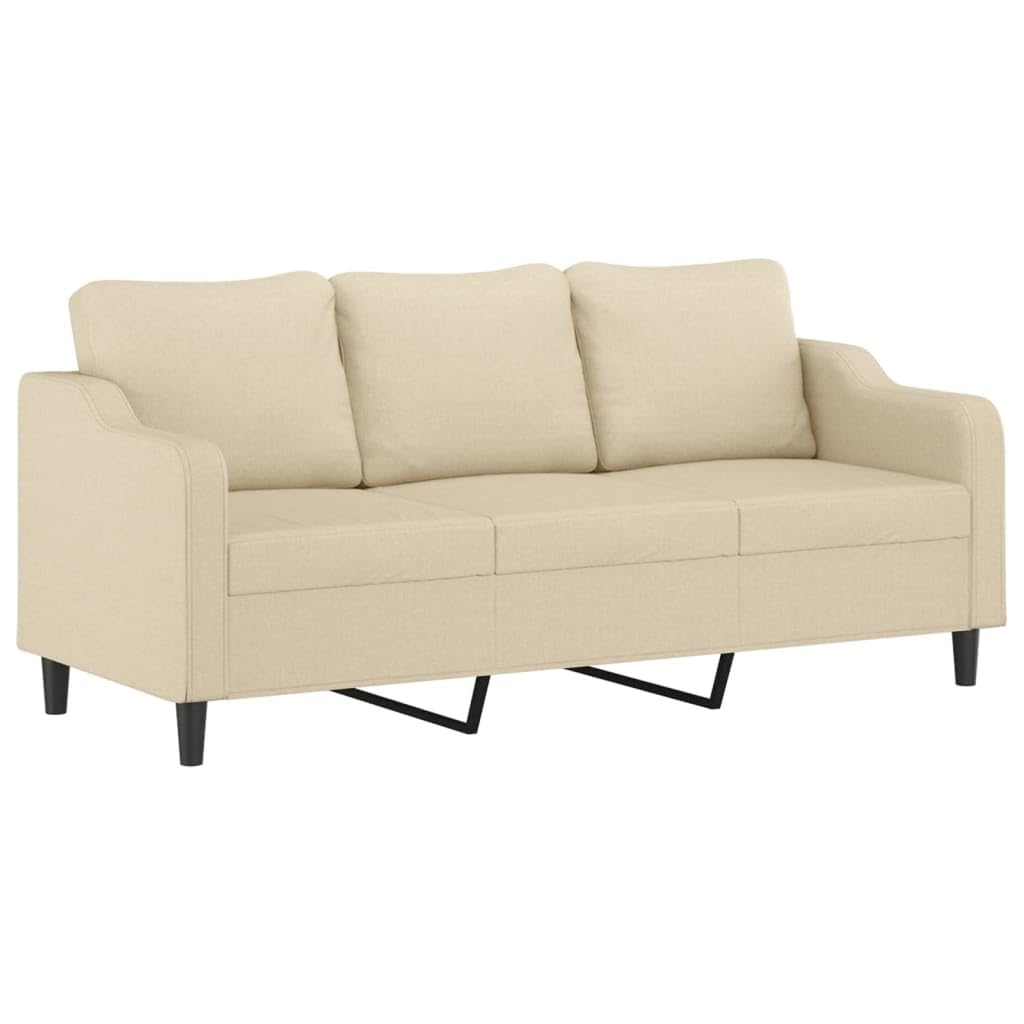 Divano a 3 posti con sgabello color crema, 198 cm, moderno divano imbottito in tessuto con struttura in metallo, comodo set da divano con poggiapiedi, per soggiorno e ufficio, larghezza