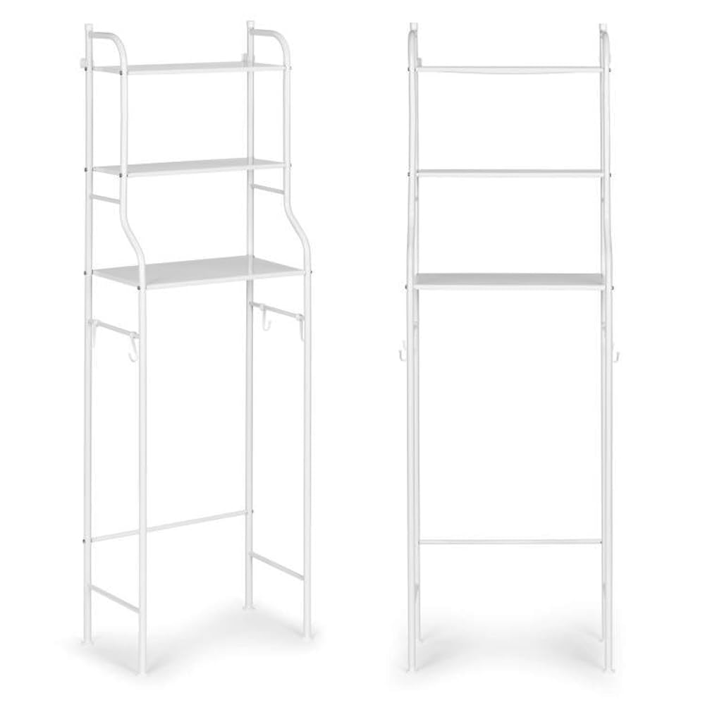 Mensola da bagno su WC – 3 ripiani – Scaffale in metallo bianco per accessori da bagno, asciugamani, prodotti per la pulizia – Mensola salvaspazio su WC o lavatrice