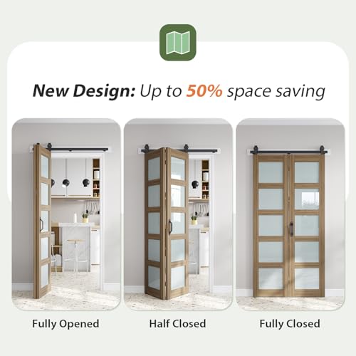 Image of FREDBECK Bifold Barn Doors 42X84(Double 21x84) with 5 Panels Frosted Glass