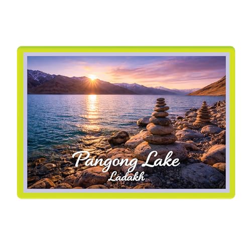 Image of Decorative Fridge Magnet with Glowing Border | Pack of 1 (Pangong Lake, Ladakh, 4x3 inch - Fluorescent Border)