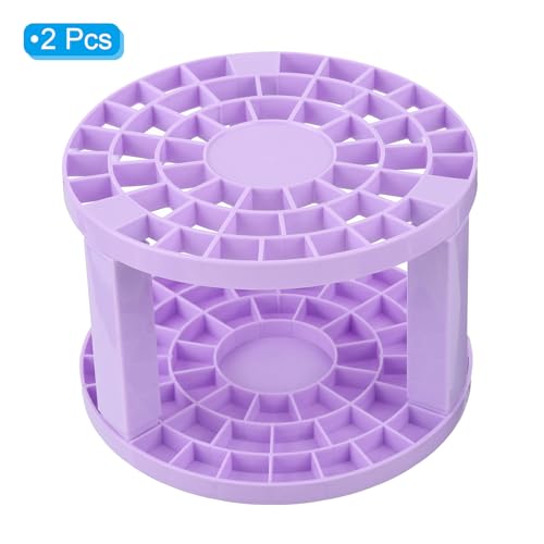 Image of PATIKIL 2pcs Paint Brush Holder, Paint Brush Storage Organizer 49 Holes Plastic Paint Storage Desk Stand Round for Artist Desk Makeup Pencil, Purple