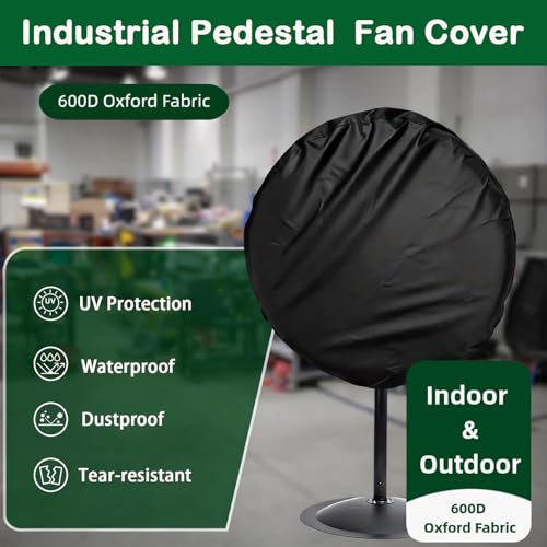 Image of Wall Mount Fan Cover, 16 Inch Industrial Fan Cover, 600D Waterproof & Dustproof for Wall Mount, Pedestal Fans Protection with Zipper and Securing Strap