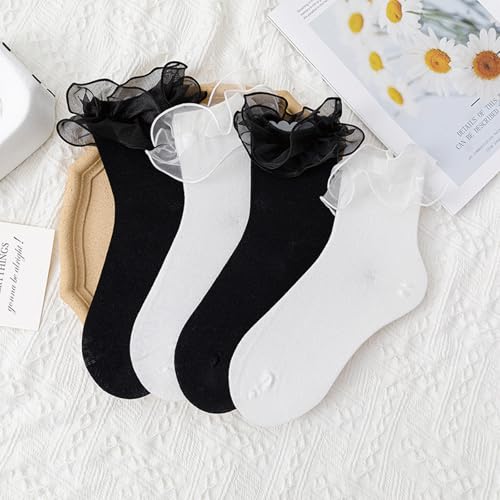 Image of Women Ankle Socks - Frilly Ruffle Socks, Comfortable & Cute, Perfect for Dresses & Fashion