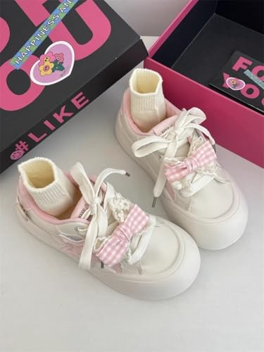 Kawaii Cute Starry Y2K Aesthetic Platform Sneakers for Girls - Thick Sole with Butterfly Bowknots and Star Details, Y2K Retro Pretty Pastel Design in Blue & Pink, Perfect for Student Travel4