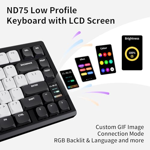 Image of Chilkey ND75 LP Low Profile Aluminum Mechanical Keyboard, 75 Percent Wireless Gaming Keyboard w /Screen, Tri-Mode, Quick Disassembly, RGB Backlit Key Board for Laptop Office PC (Black)