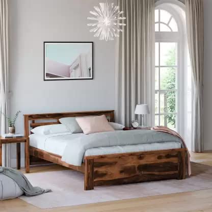 Image of SONA ART & CRAFTS Sheesham Wood Queen Size Bed Without Storage Soild Wooden Cot Bed Double Bed Furniture for Bedroom Living Room Home - (Teak Finish) Q 3