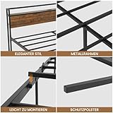 Bett 140x200 mit Steckdose Metallbett 140x200 mit 3 USB-Anschlüssen und LED Beleuchtung Bettgestell aus Metall mit Kopfteil Doppelbett mit Stauraum Jugendbett Bettrahmen mit Lattenrost(140x200cm)