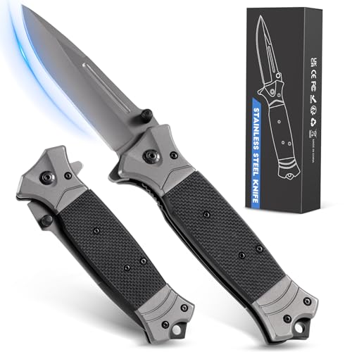 Rolgno Taschenmesser Klappmesser, 3Cr13 Scharf Edelstahl Outdoor Messer mit Taschenclip & Liner-Lock, Einhandmesser EDC Survival Messer mit Glasbrecher, Tauchermesser Jagdmesser für Männer Geschenk