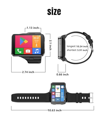 Smart Watch for Men, 4G Smartwatch for Android and iOS 2.88 Inch Touch Screen Android 11 OS 6GB+128GB Activity Tracker with Face Unlock Dual Cameras WIFI GPS Detachable Band (Black, 6GB+128G)