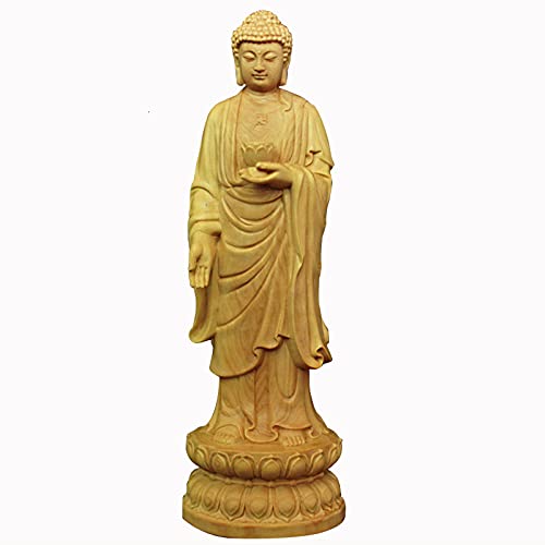 木彫仏像 阿弥陀如来立像 高級天然ツゲ木彫り 阿弥陀仏 木製仏像 仏教美術品 黄楊 柘植 仏陀彫刻 ツゲ 阿弥陀様(Size:高さ15cm)