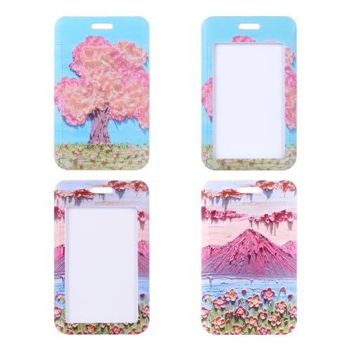 2 Pack Sliding ID Badge Holder, Hard Plastic Badge Holder with Clear Window, Key Card Holder Protector Pouch for Office School ID Cards Proximity Key Cards Bus Cards (Tree Peak)