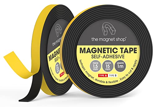 TMS A+B Magnetic Tape Pairs | Long Self-Adhesive Magnet Strips for Doors, Fly Screens, Mosquito Nets and Curtains | Easy to Stick On | use as Clasp or DIY Catch for Cupboards (Regular, 1m + 1m)