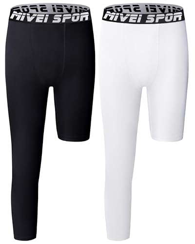 Youth Boys One Leg Compression Pants - 3/4 Kids Basketball Tights Girls Football Soccer Leggings Sports Base Layer