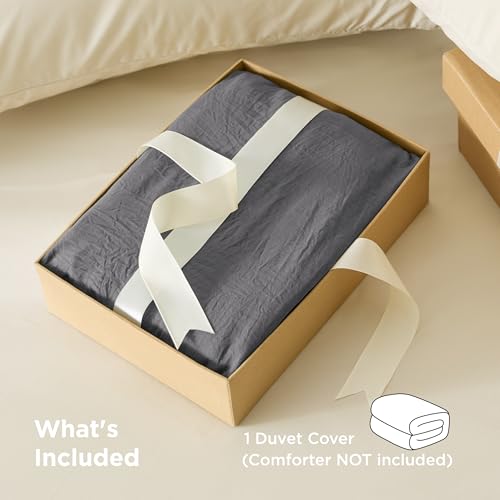 Image of Bedsure Prewashed Dark Grey Duvet Cover King Only, Cotton-Like Feel | 1 Duvet Cover Only, No Pillow Shams, Ultra Soft, Relaxed Texture, Zipper Closure, 8 Corner Ties, Year-Round, Easy Care