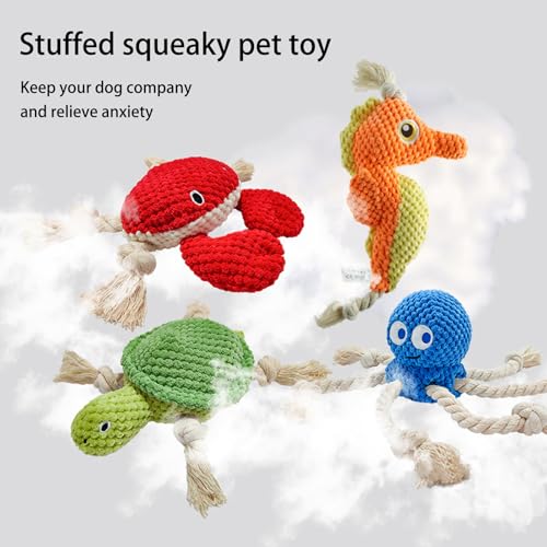 TONYFY Niedliche Meerestieren Hundespielzeuge mit Quietscher, Interaktive Plüschspielzeuge aus Baumwolle mit Knoten und Knisterpapier – für Welpen, kleine und mittelgroße Hunde(Grüne Schildkröte)