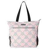 Betsey Johnson 15.6 Inch Zipper Beach Tote Bag with Cosmetic Pouch Lightweight Large Durable Polyester with Mesh Side Pockets for Gym Work, Chevron Hearts