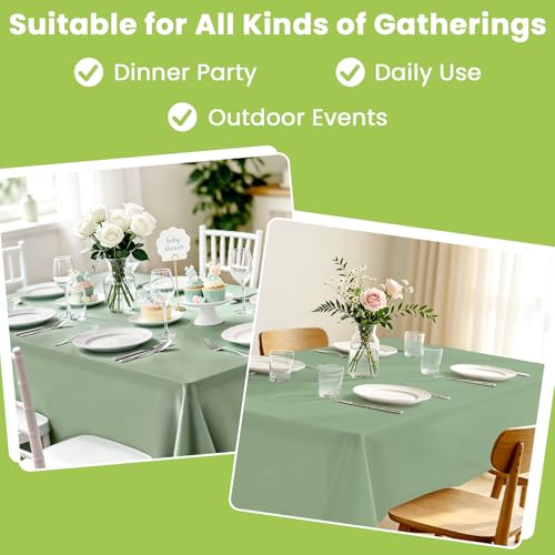Image of Mulbozy 4 Pcs Sage Green Plastic Table Cloth Disposable, 54 x108 Inch