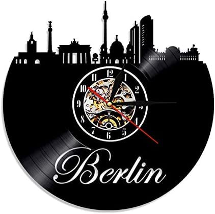 AMACLASS Reloj de Pared con Horizonte de Alemania, diseño Moderno de Berlín, decoración del hogar, Reloj con Silueta de Disco de Vinilo, Paisaje Urbano, Regalo de Recuerdo de Viaje Europeo Cover