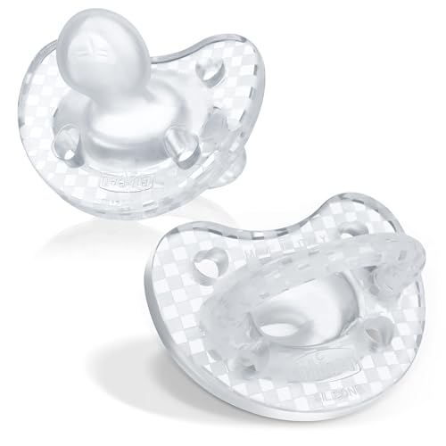Chicco PhysioForma Luxe Silicone One Piece Pacifier for Babies Aged 16-24m | Fashion Textured Shield | BPA & Latex Free | Reusable Sterilizing Case | Crystal, 2pk