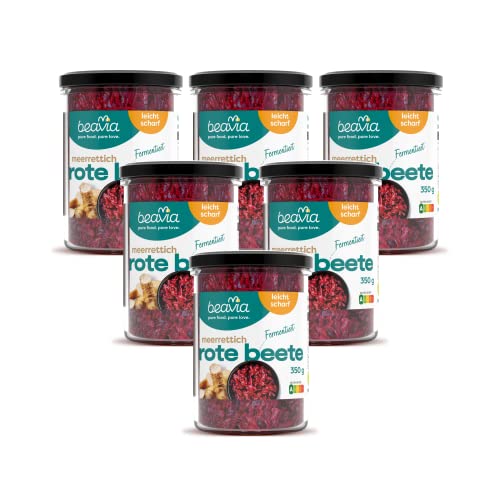 Beavia fermentierte Rote Beete mit Meerrettich (6x350g) nicht pasteurisiert Vegan Superfood und Antioxidans zur Unterstützung der Immunität ohne Konservierungsmittel, glutenfrei