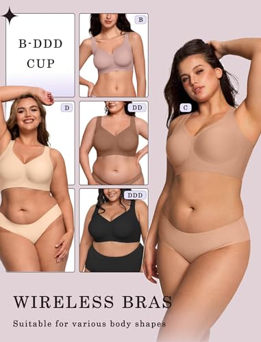 Image of OEAK Womens Wireless Jelly Bras Plus Size Support Push Up Comfortable Bra | no underwire,full coverage,for large breast,minimizer bra,seamless,tshirt bras,everyday bra