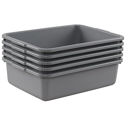 Farmoon 5 Pack Food Service Bus Tub, 8 L Small Commercial Bus Tub Box, Grey Wash Basin Cover
