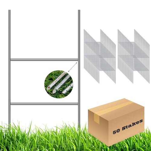 H Frame Wire Stakes 20 x10 inch 9 Gauge Galvanized Wire -Yard Sign Stakes Fit for 4mm, 5mm Corrugated Signs, Heavy Duty Metal Step Stakes, Pack of 50