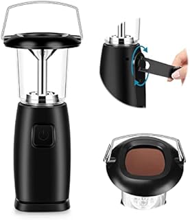 Finetoknow Hand Crank Camping Light 6 LED Solar Rechargeable Wind Up Camping Lantern with Handle Portable for Outdoor Hunting Hiking Sailing Night Fishing (1PCS)