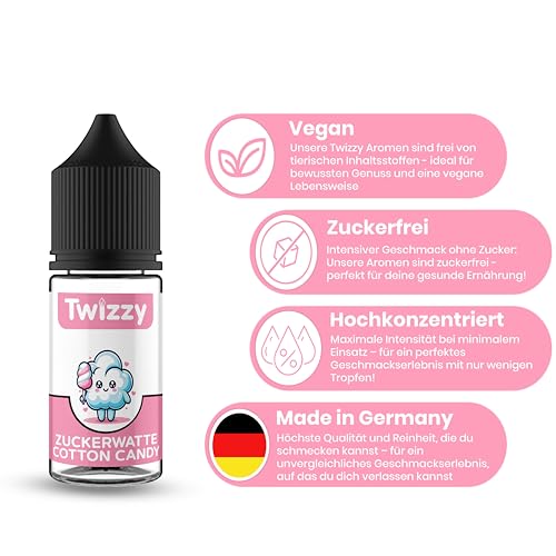 Twizzy Zuckerwatte Lebensmittelaroma -30ml- Intensives Aroma – Ideal zum Backen, in Lebensmitteln & Getränken, auch für Vernebler, Nebelmaschinen, uvm