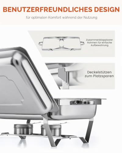 Foto von Wilprep Chafing Dish Speisewärmer 9L 6pcs Edelstahl Warmhaltebehälter Wärmebehälter Edelstahl Buffet-Set für Catering Buffet und Party