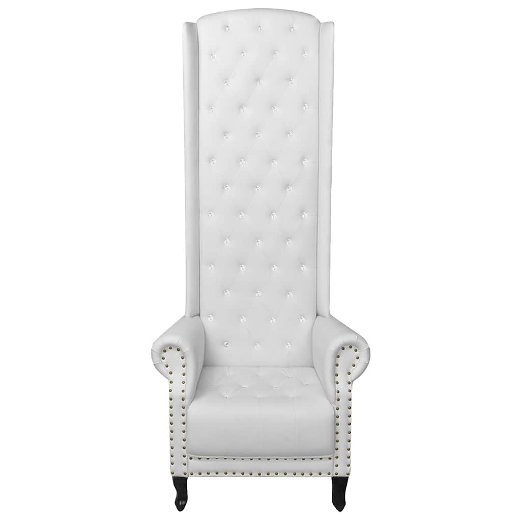 Sillón de piel sintética de color blanco con respaldo ultra alto, acolchado suave y botones de cristal brillante en forma de diamante. Cómodo, duradero y ahorra espacio para el hogar