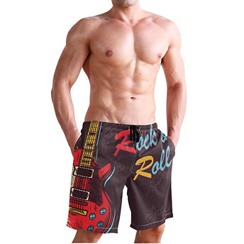 Rock Roll Guitar Mens Swim Trunks Quick Dry Board Shorts with Pockets Swimsuit Beach Short4
