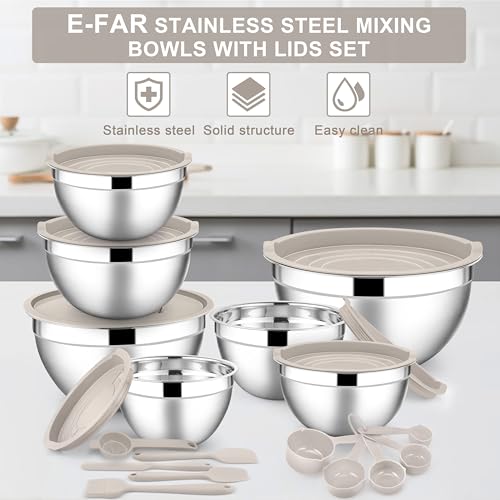 E-far Stainless Steel Mixing Bowls, 21PCS Mixing Bowls with Airtight Lids by E-far - Used condition - Image 7