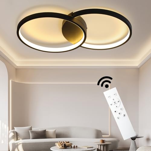 CBJKTX LED Deckenleuchte Wohnzimmer Deckenlampe - Schwarz 50CM Modern Wohnzimmerlampe 45W Dimmbar mit Fernbedienung Schlafzimmerlampe Metall Design küchenlampe für Schlafzimmer Kinderzimmer