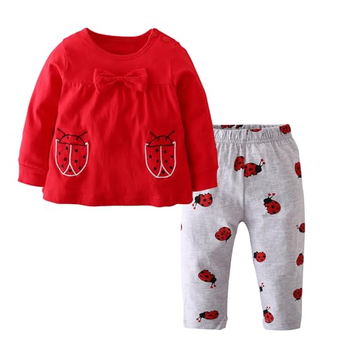 Image of Eghunooy Baby Girls Clothes Set 2 Piece Long Sleeve Cartoon Pattern Infant Outfits